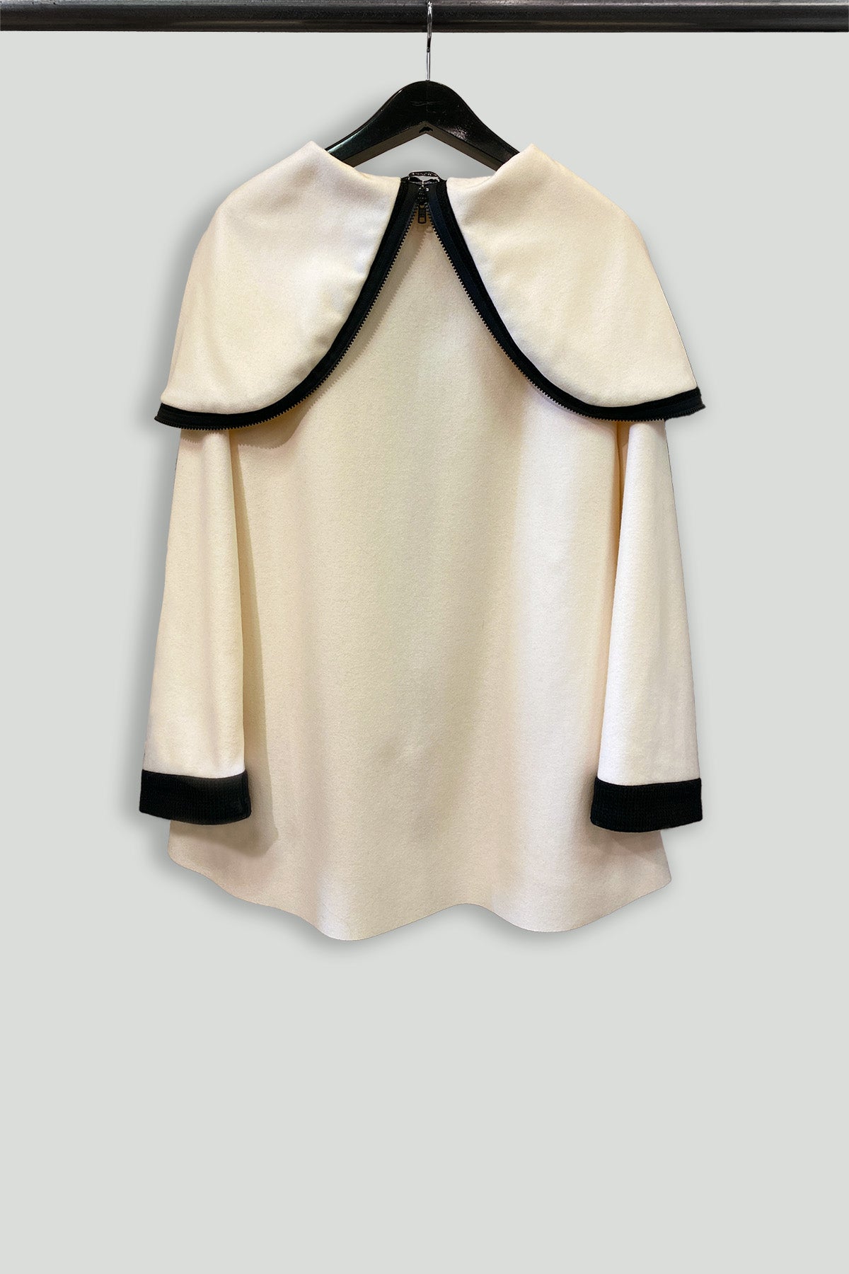 Zip Front Hooded Coat in Cream Wool