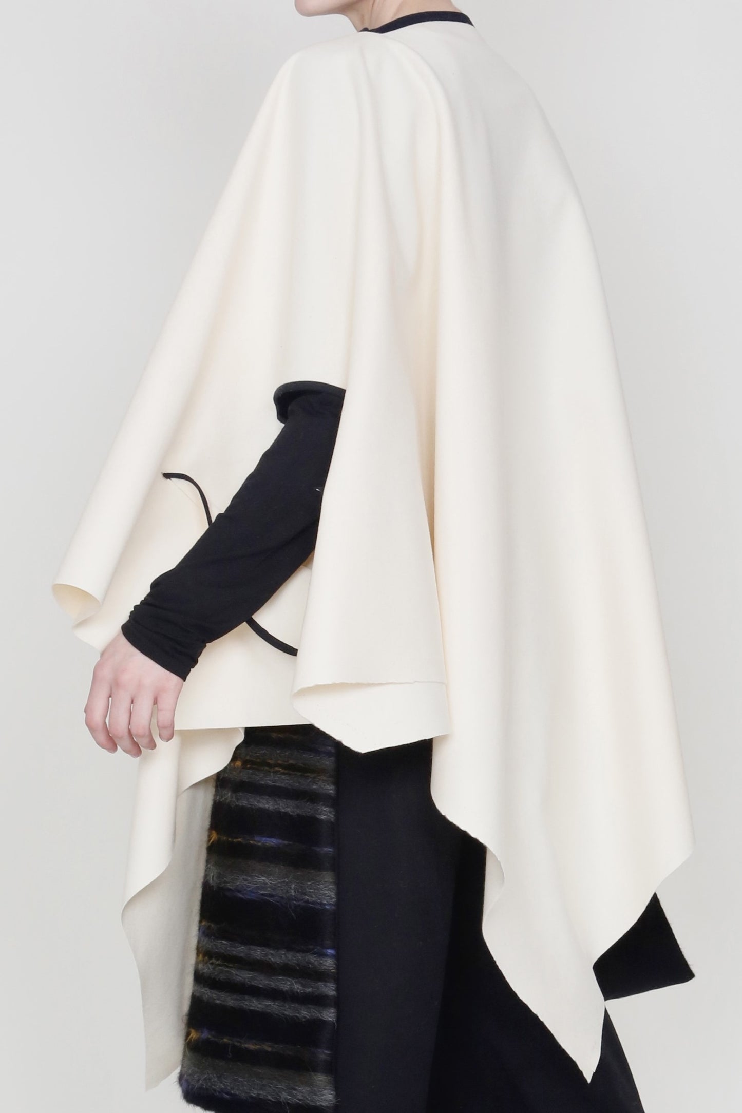 Cream Wool Triangular Pocket Poncho