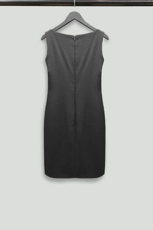 Black Smart Gabardine Sleeveless Window Dress