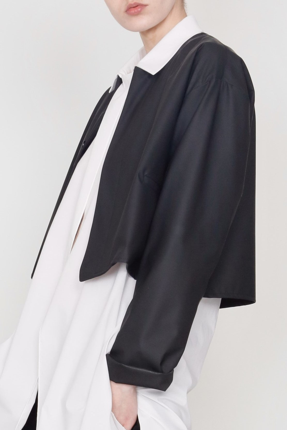 Black Matte Rainwear Crop Pilgrim Jacket