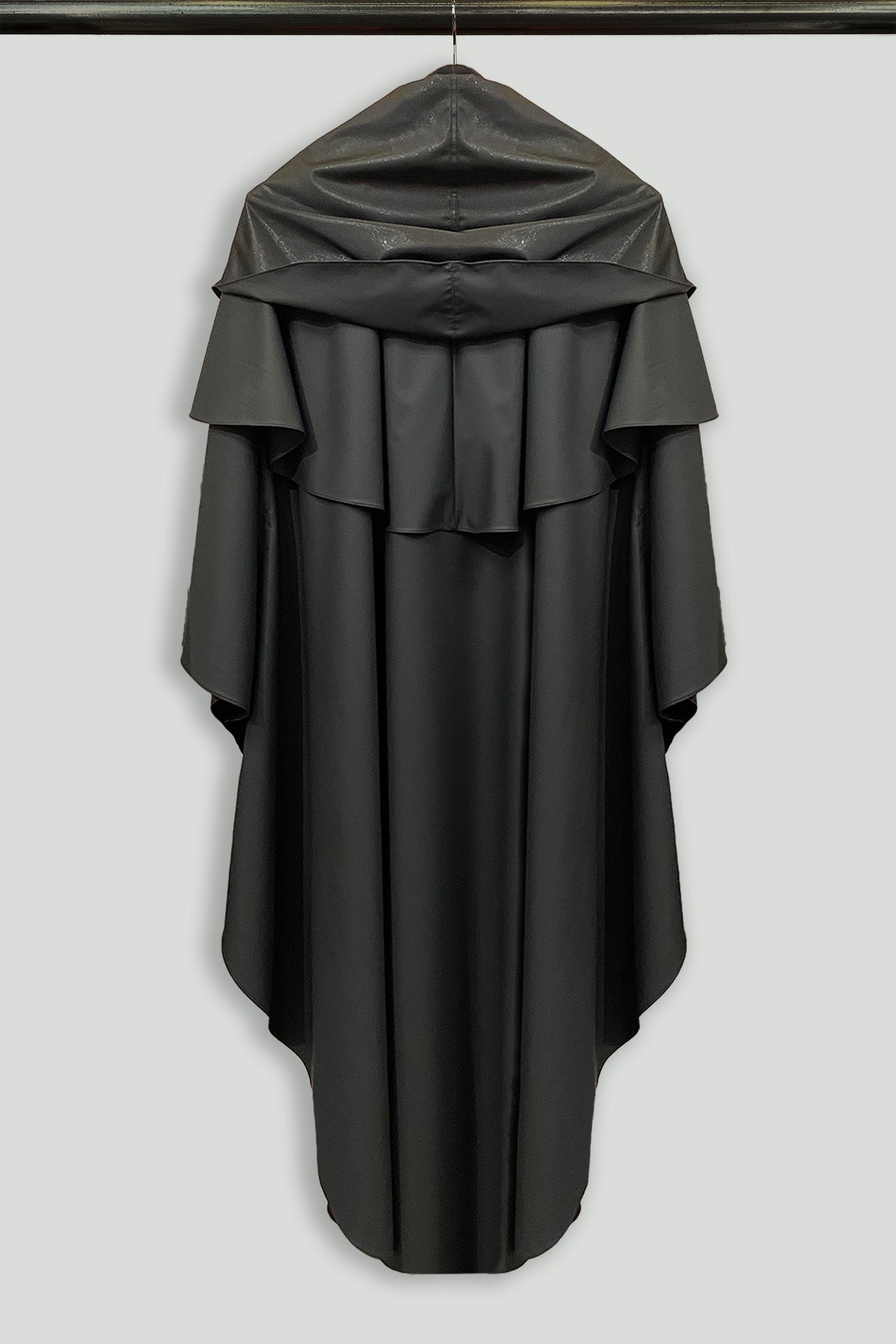 Black Zip Front Hooded Capelet Raincoat