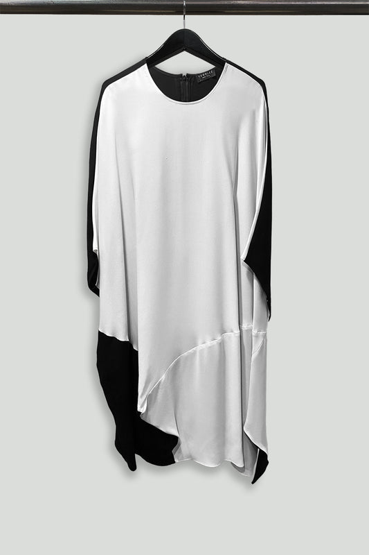White and Black Lightweight Silk Polygon Dress