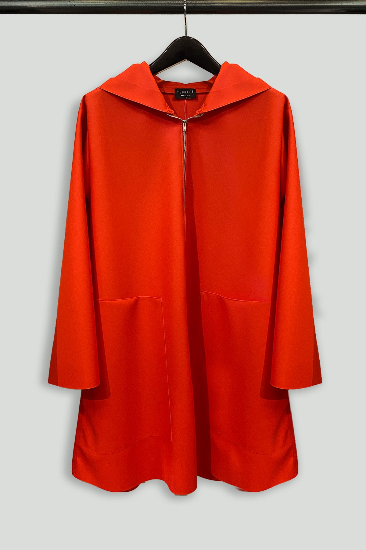 Cadmium Red Zip Front Hooded Rain Jacket in Water-Repellent Fabric
