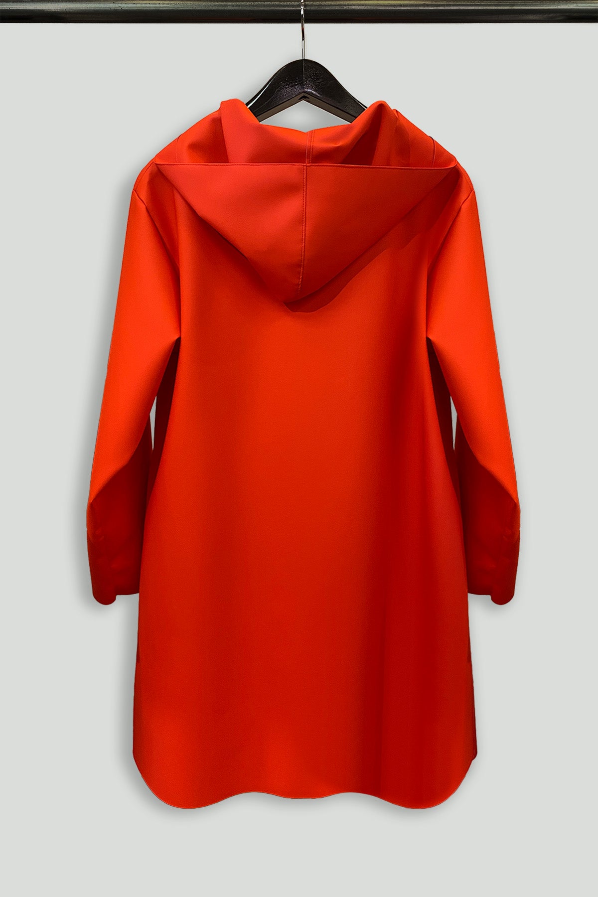 Cadmium Red Zip Front Hooded Rain Jacket in Water-Repellent Fabric