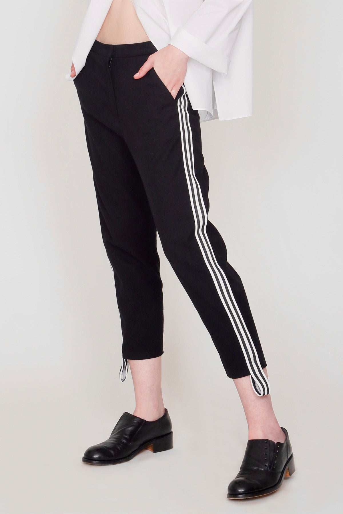 Black Brushed Cotton Track Pant with Black and White Stripe Side Panel –  YEOHLEE