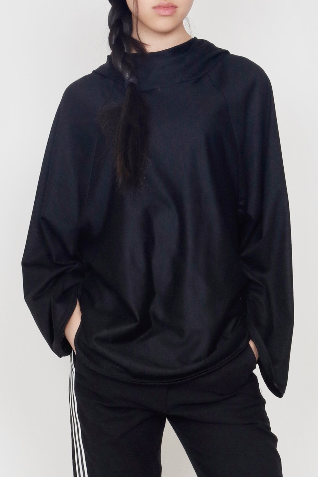 Black Stretch Jersey Hoodie
