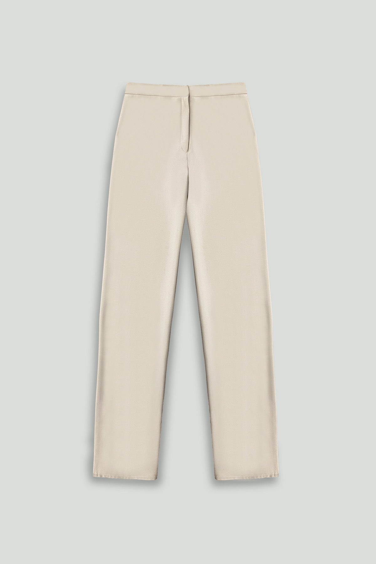 Beige Microfiber Smart Gabardine Straight Fly-Front Pocket Pant