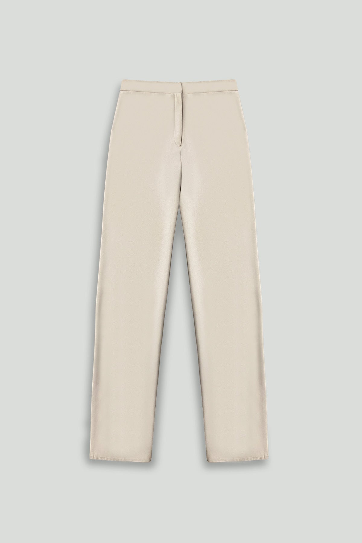 Beige Microfiber Smart Gabardine Straight Fly-Front Pocket Pant