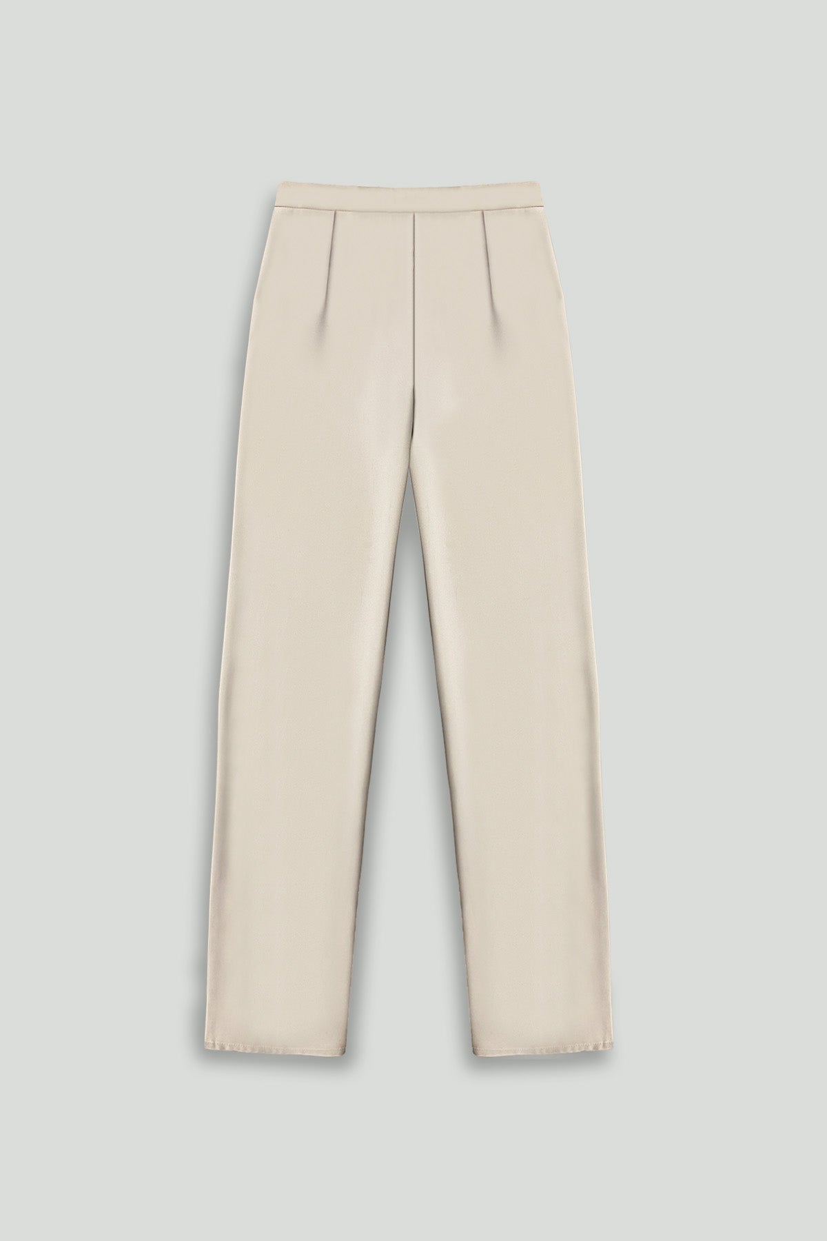 Beige Microfiber Smart Gabardine Straight Fly-Front Pocket Pant