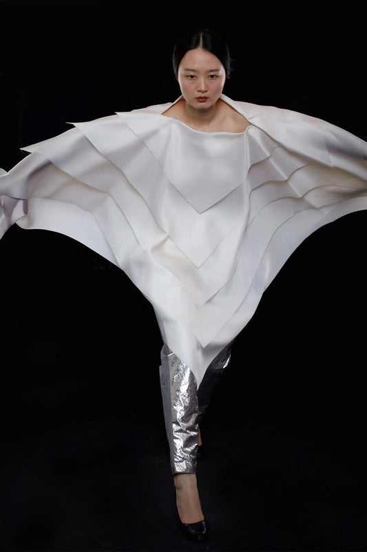 White Silk Organdy Diamond Layered Skirt
