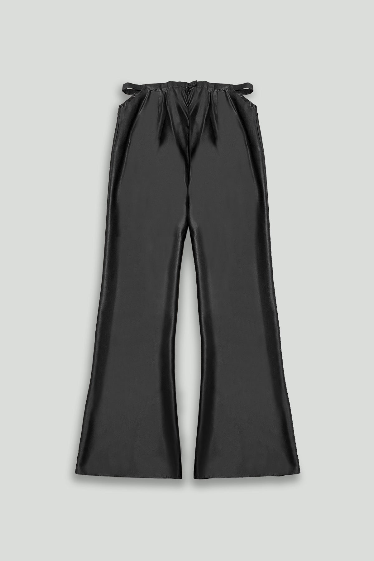 Lightweight Black Leather Flared Elastic Waist Pant