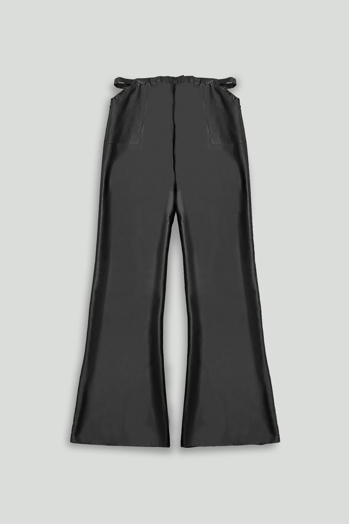 Lightweight Black Leather Flared Elastic Waist Pant