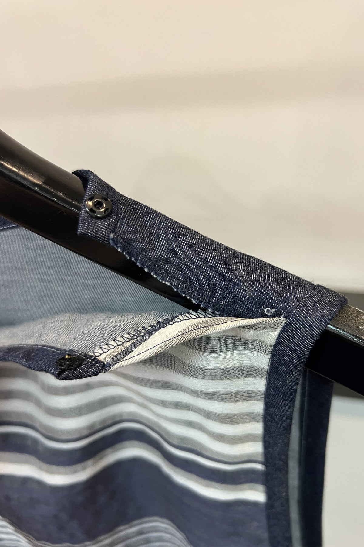 Lightweight Denim Drop-Armhole Tank with Sheer Striped Silk Front Panel-detail