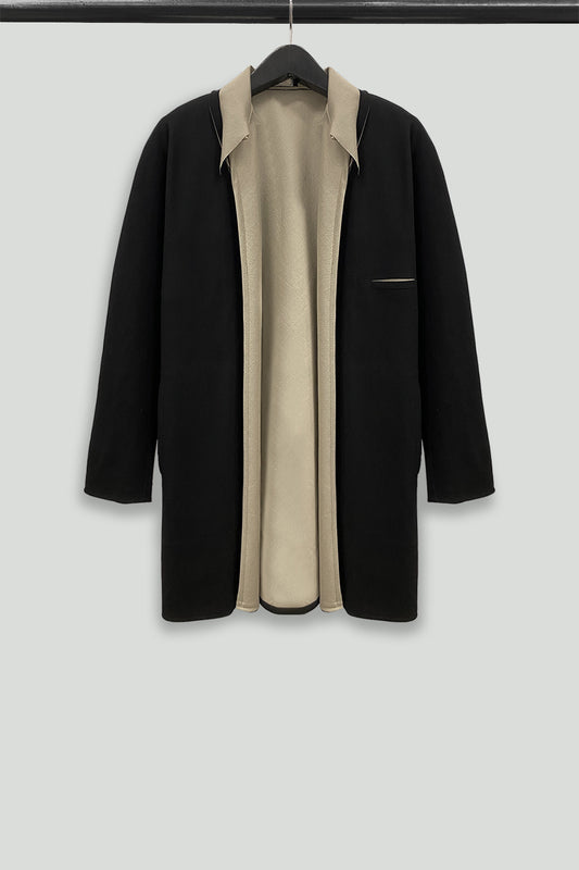 Black and Beige Cotton Linen Coat