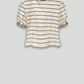 Cream and Black Striped Crinkle Cotton Ruffle Short Sleeve Top