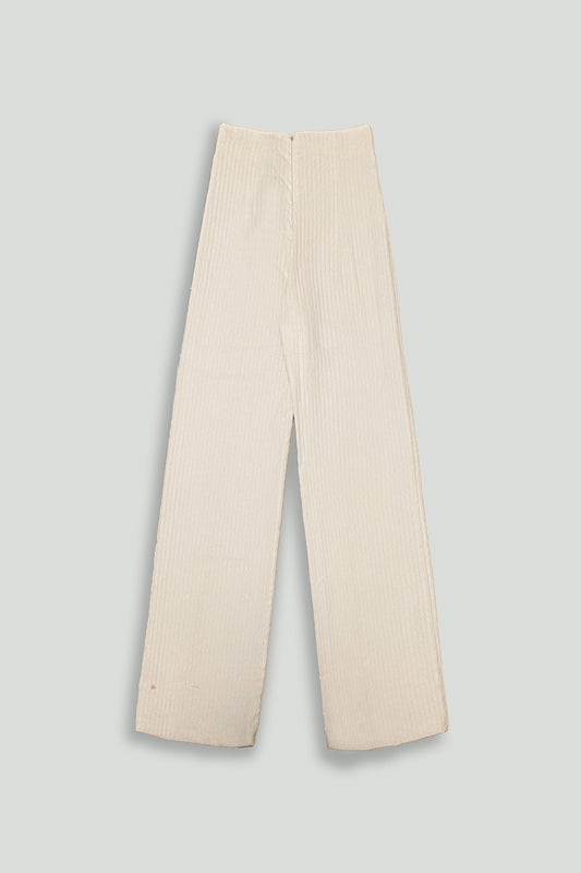 Cream Wale Cotton Wide High-Waisted Pant