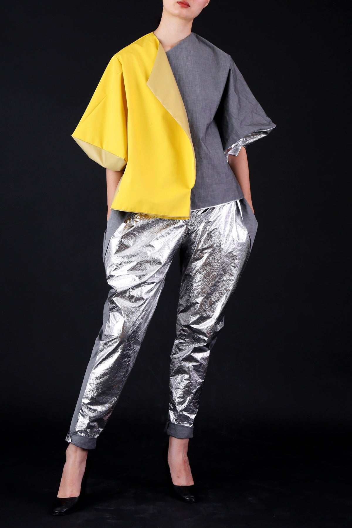 Lightweight Buttercup Yellow and Cotton Silver Flannel Box Sleeve Jacket