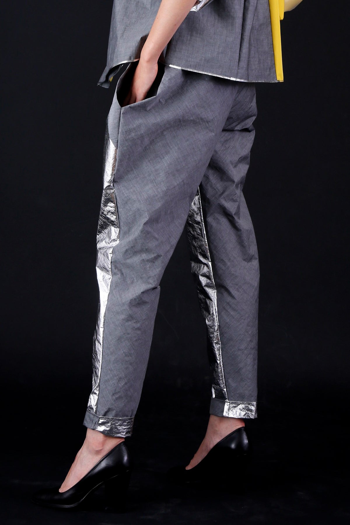 Cotton Silver Flannel Wing Pocket Tapered Pant