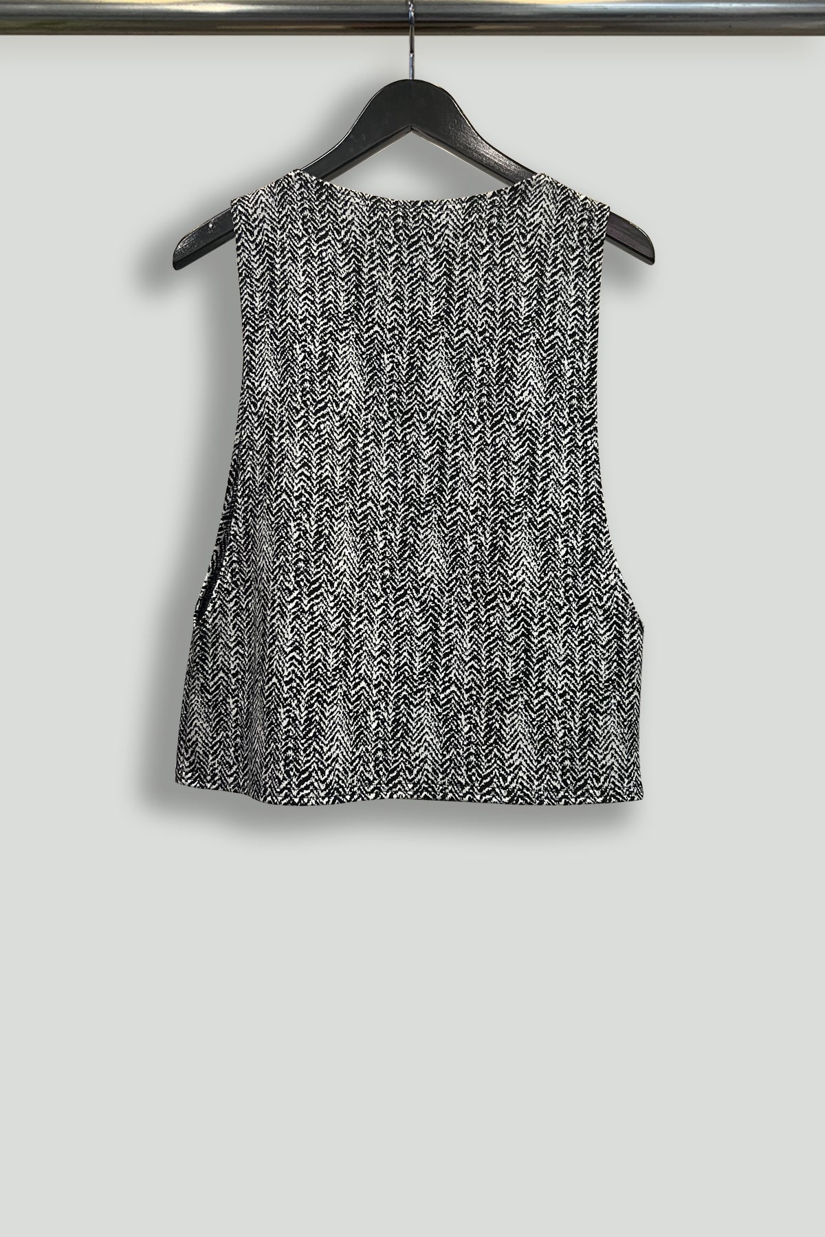 Black and White Herringbone Knit Drop-Armhole Tank - Hanger Back