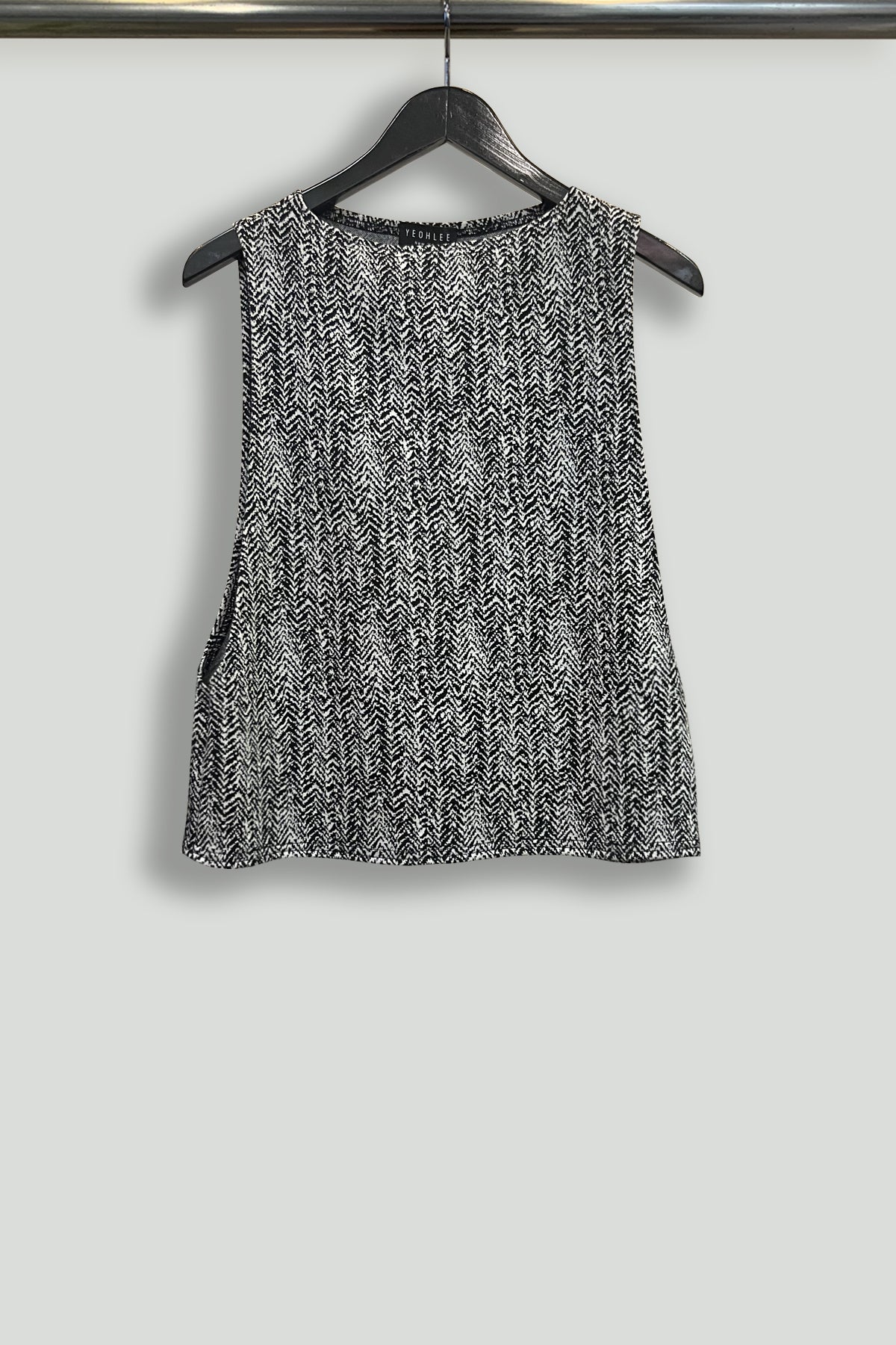 Black and White Herringbone Knit Drop-Armhole Tank - Hanger