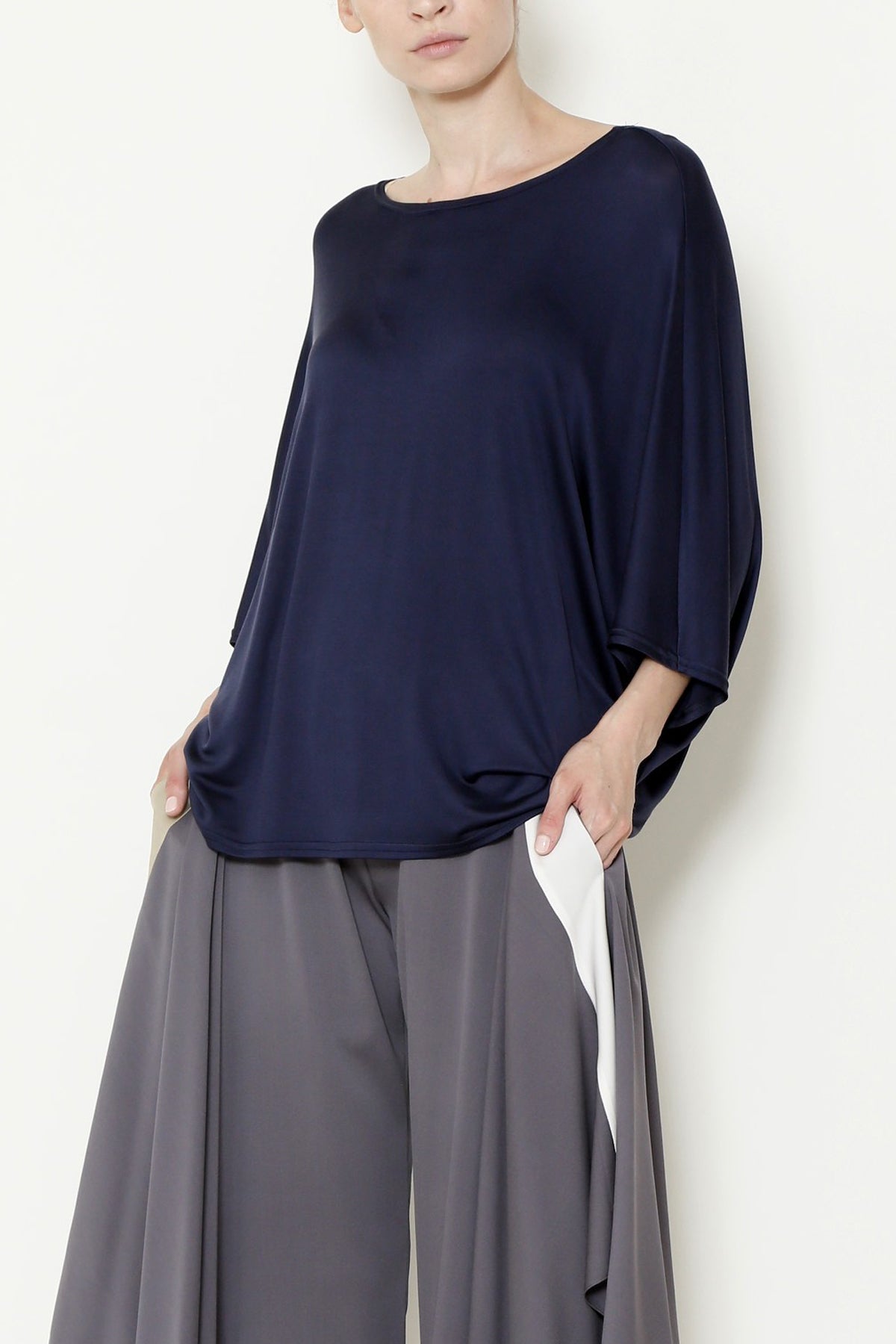 Indigo Cupro Sateen Jersey Crescent Top - 4