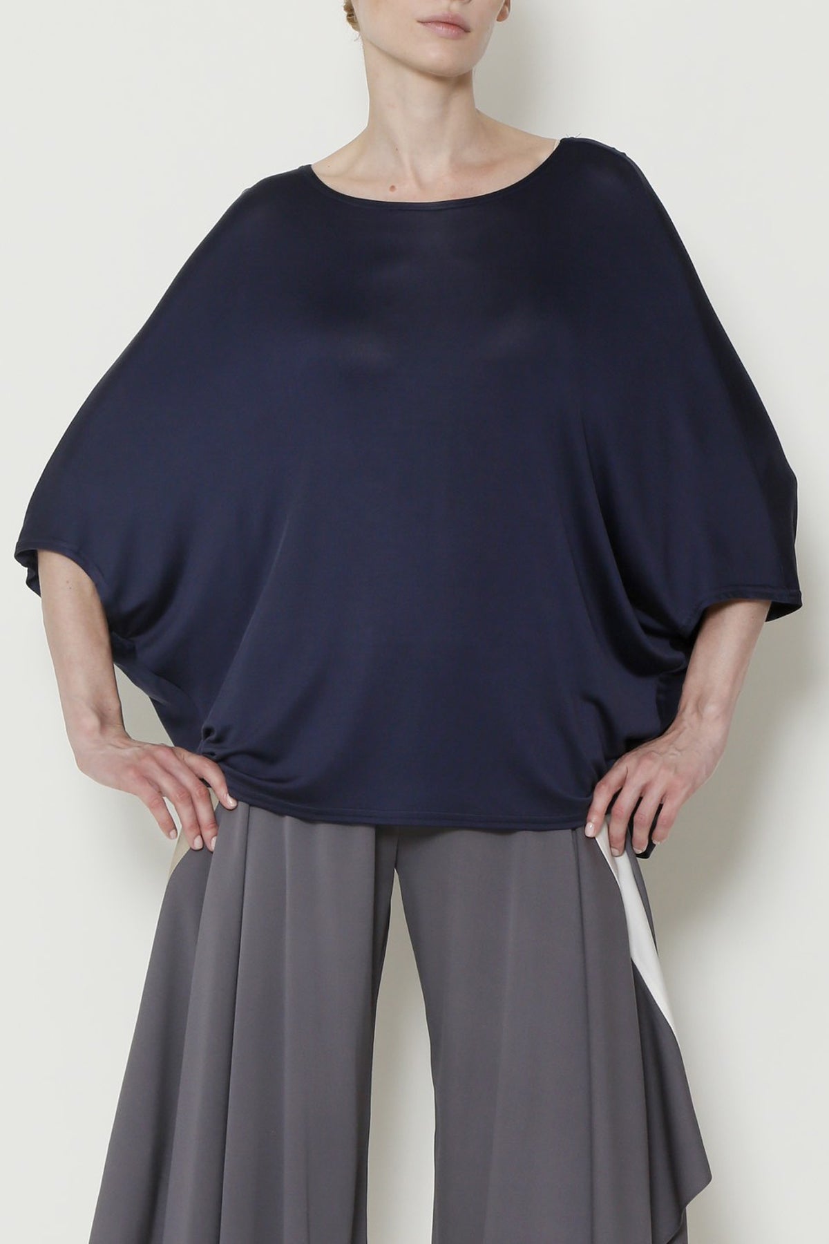 Indigo Cupro Sateen Jersey Crescent Top