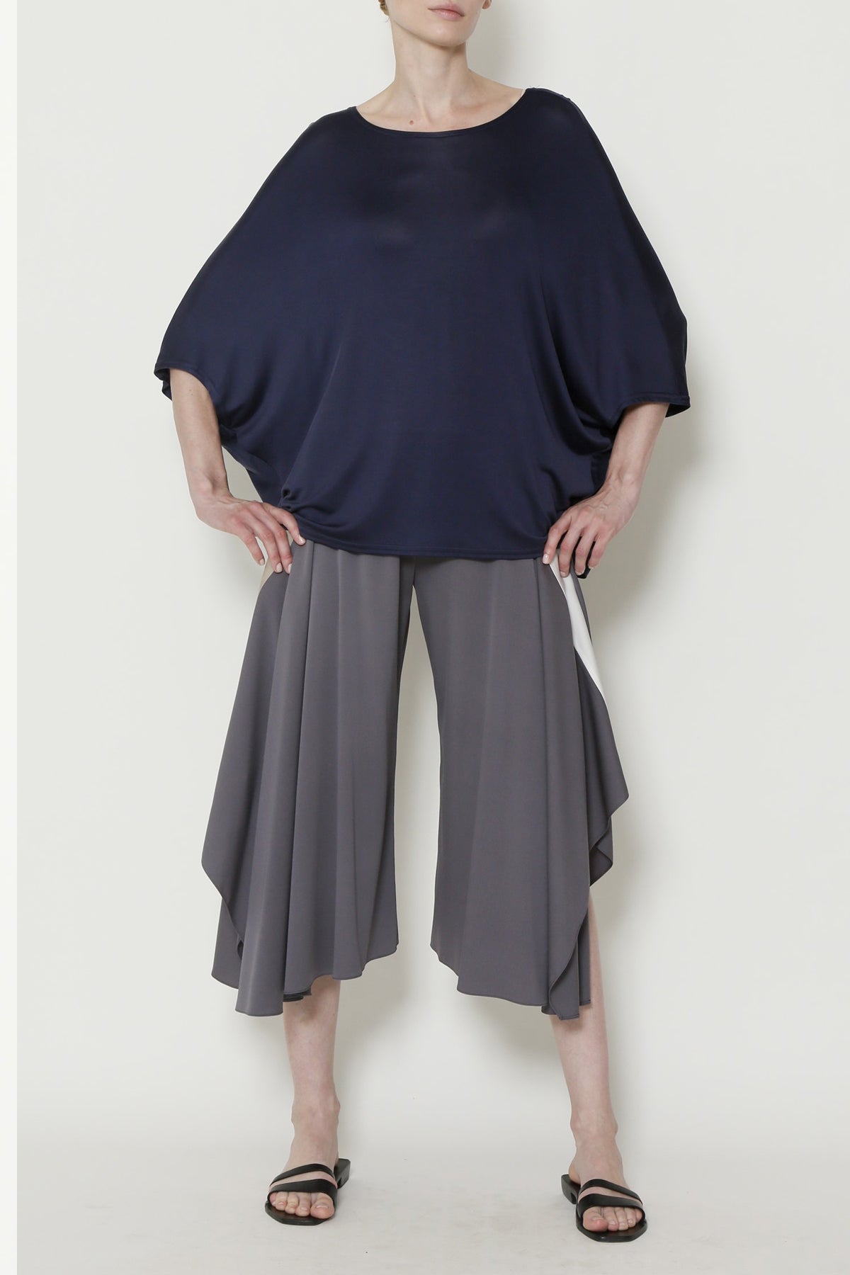 Indigo Cupro Sateen Jersey Crescent Top - 3