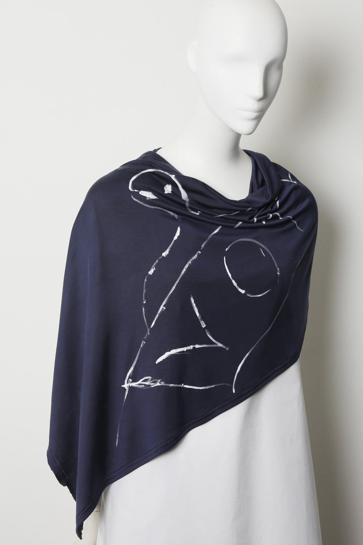 Indigo Sateen Cupro Jersey Zero-Waste ALIEN Shawl with Snap