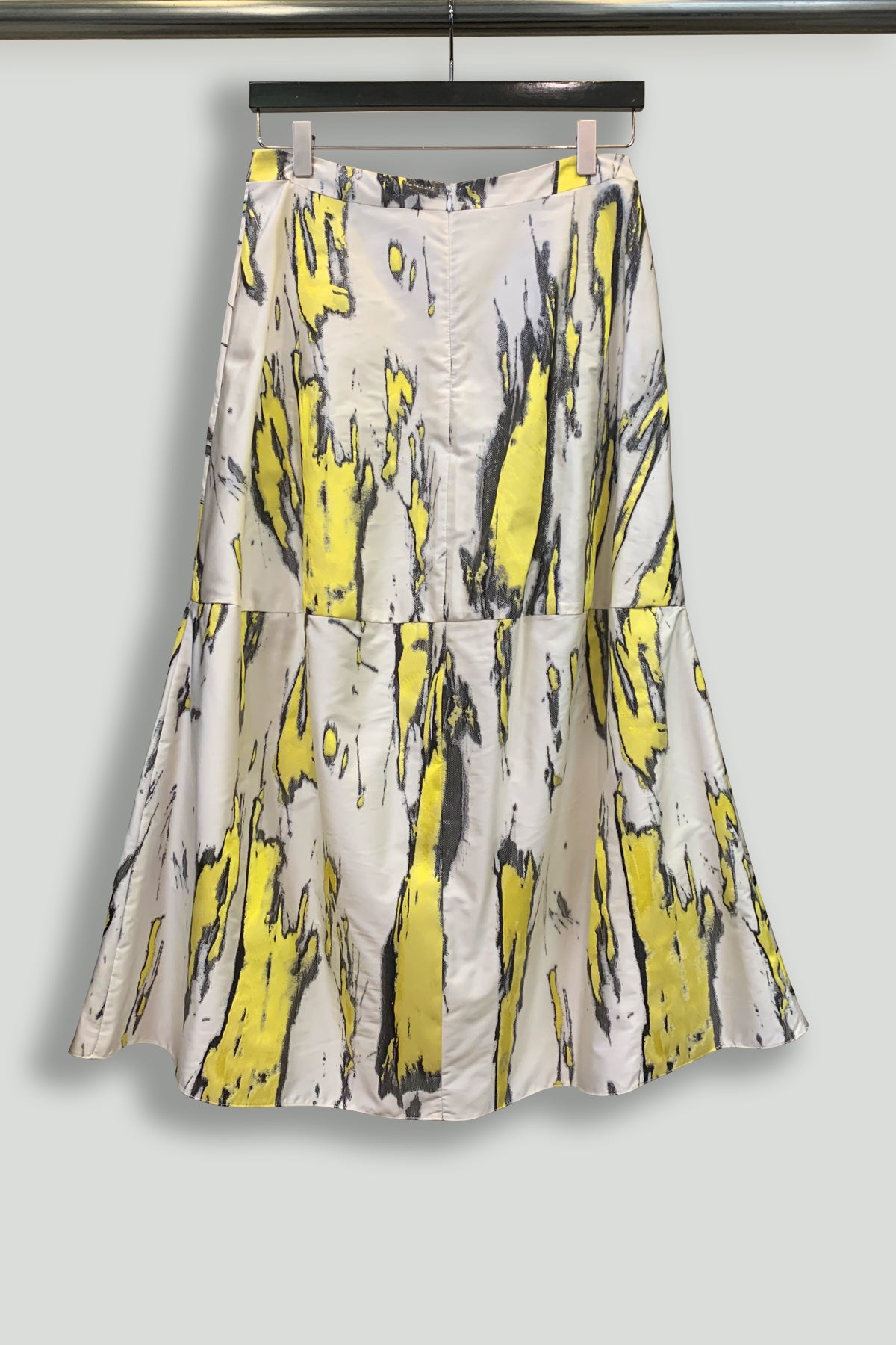 Yellow and White Banana Jacquard Panel A-Line Skirt