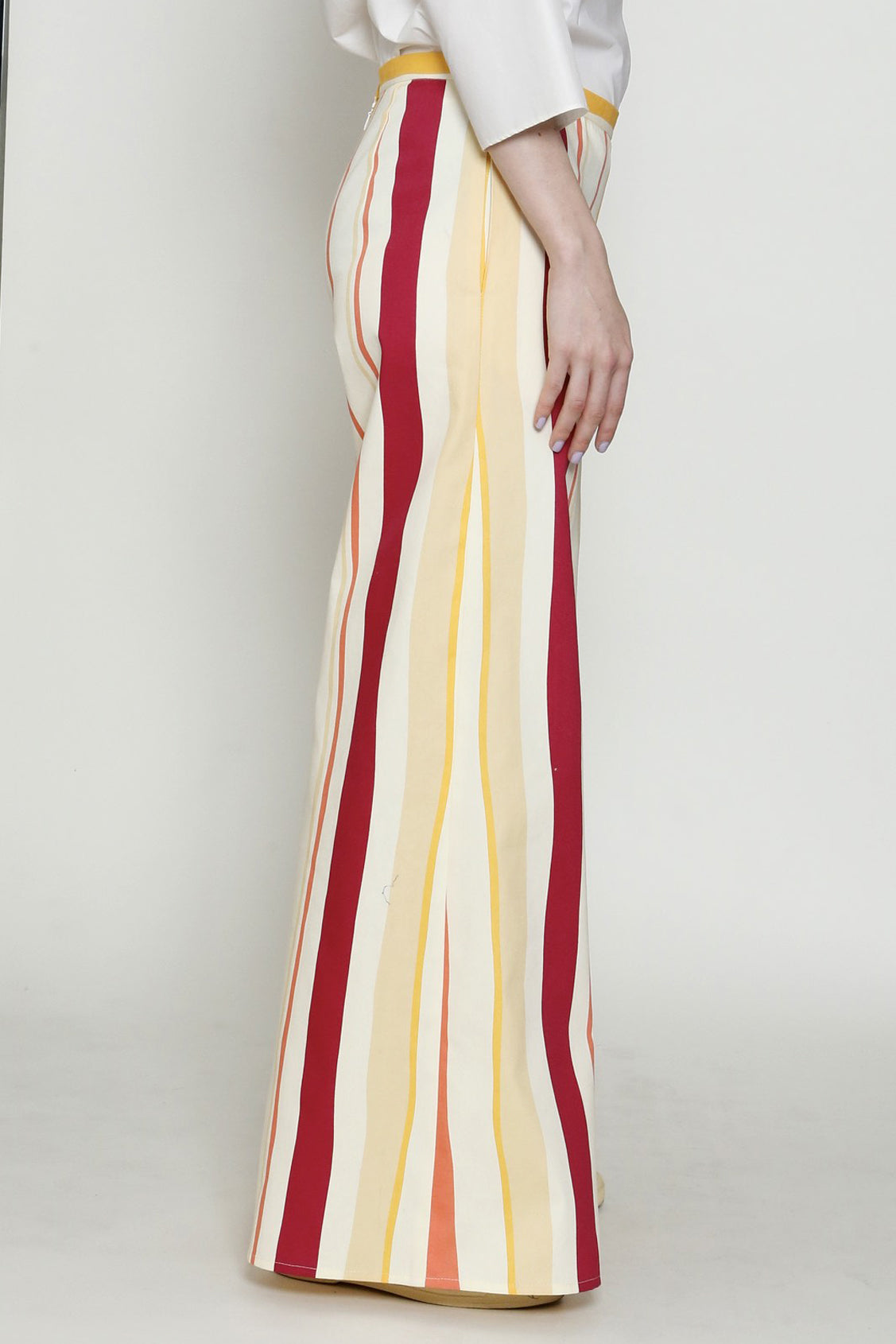 Multi Stripe Cotton Print Back Zip Flared Pant