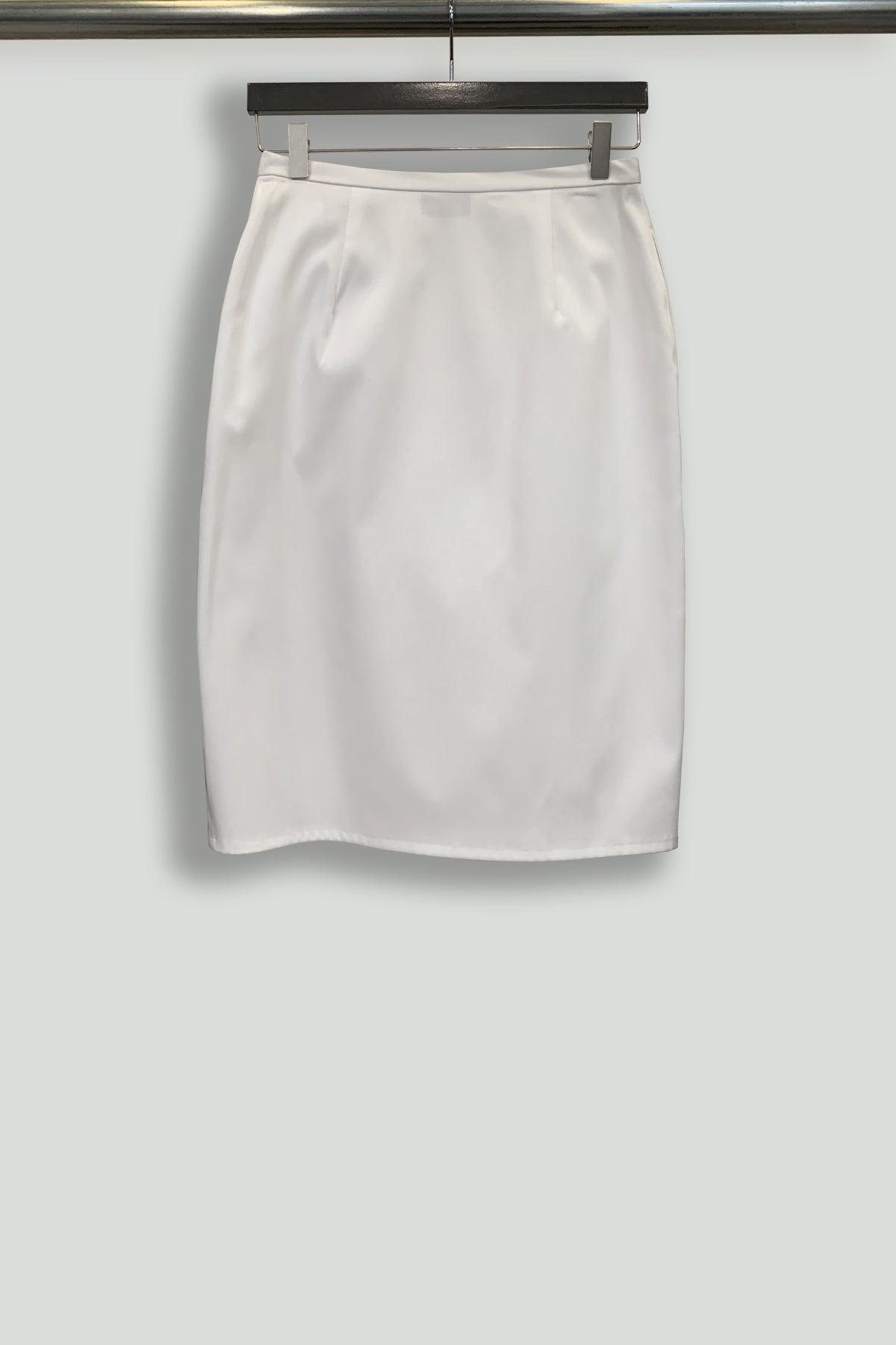 White Slim Skirt with Overlapping Front and Side Pockets