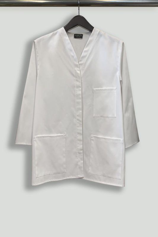 White Oversized Collarless Utility Jacket