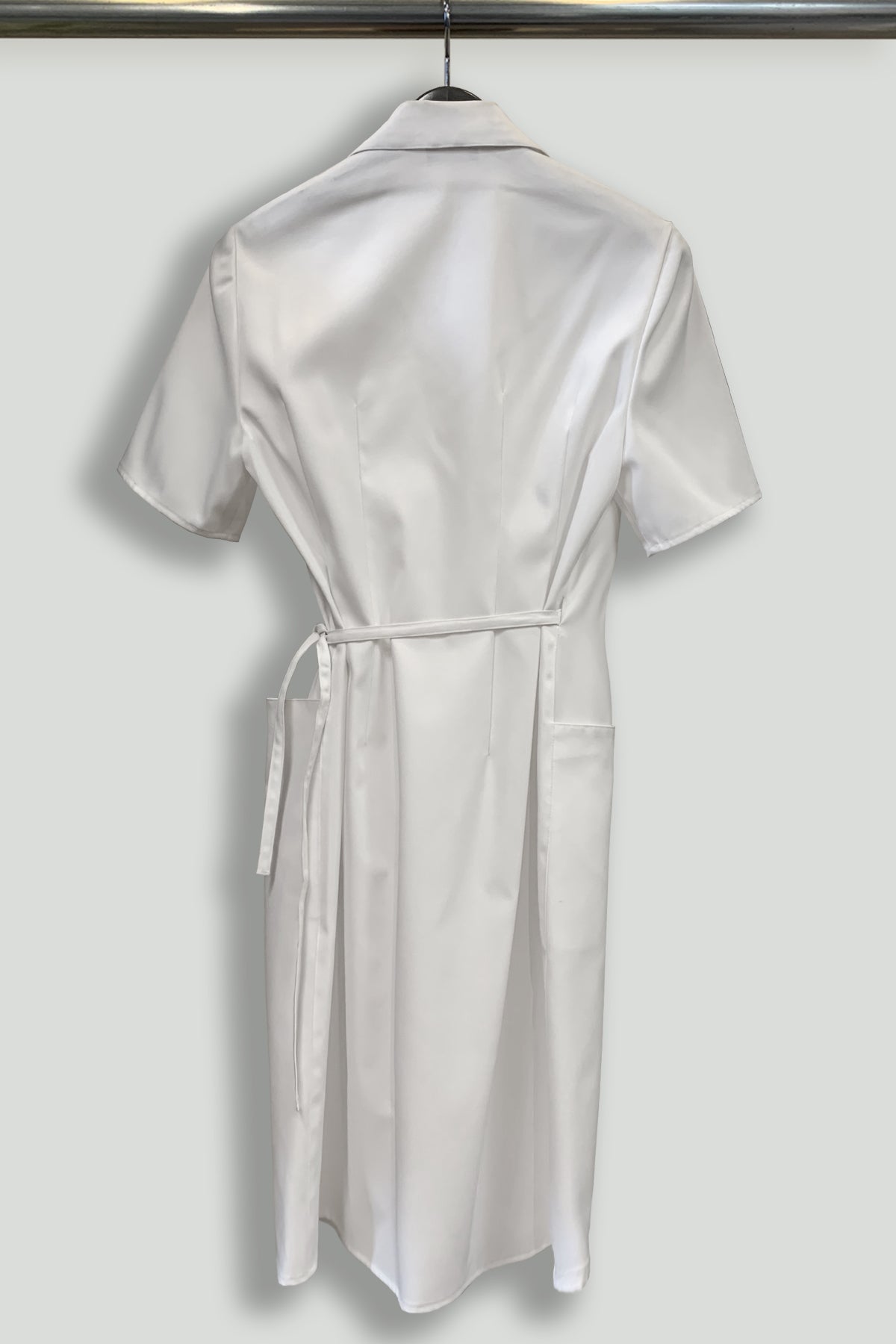 White Wrap Coat Dress with Large Pockets