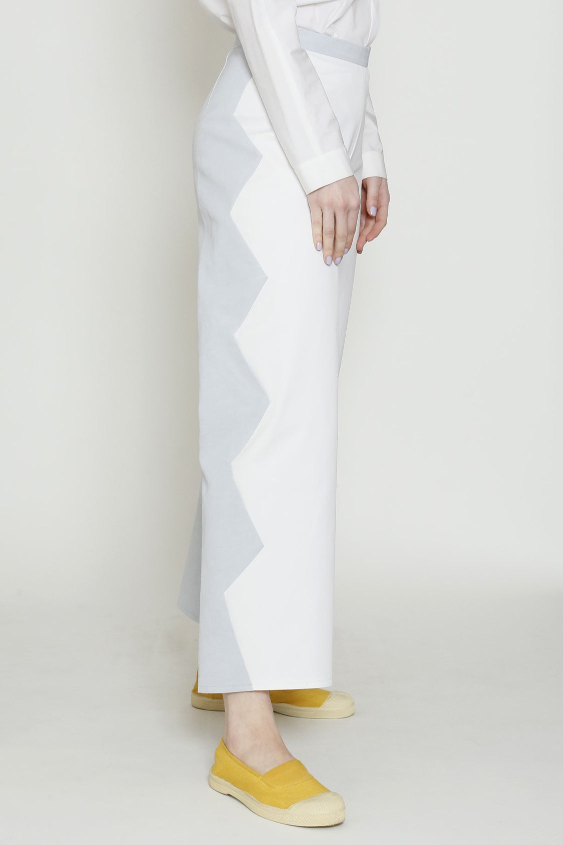 Cotton Blend Mist and Off White Zig Zag Back Zip Pant