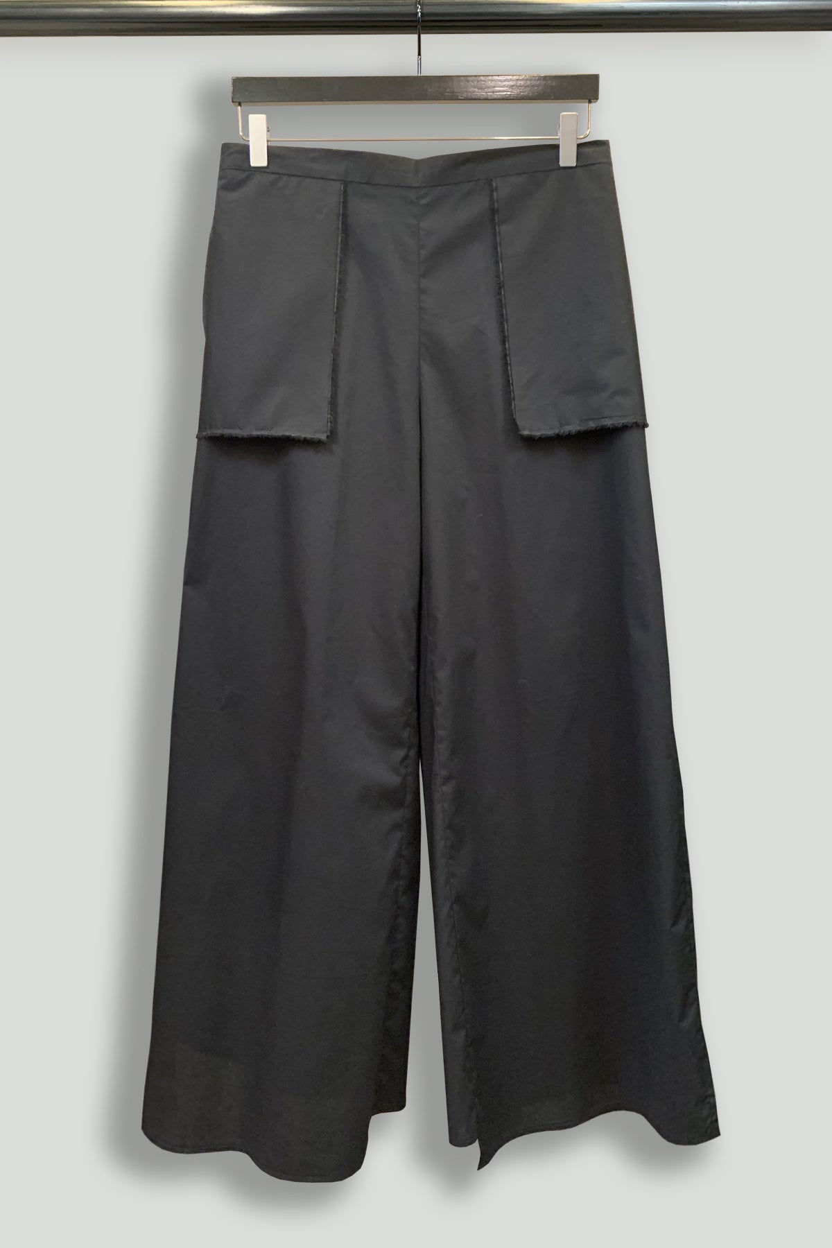 Black Paper Cotton Holster Pocket Wide Leg Pant-Hanger Front