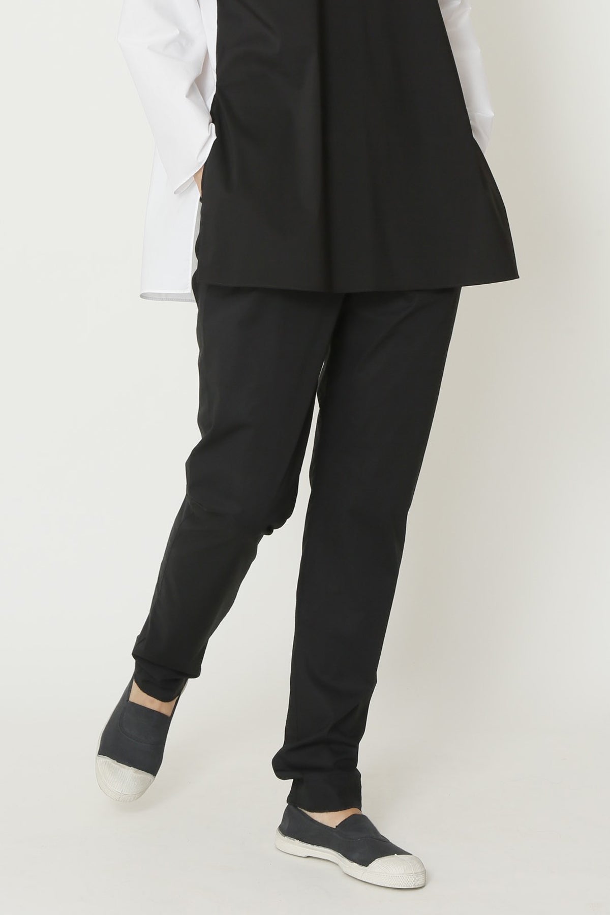 Black Lightweight Paper Cotton Tapered Back-Zip Flat Front Pant-3