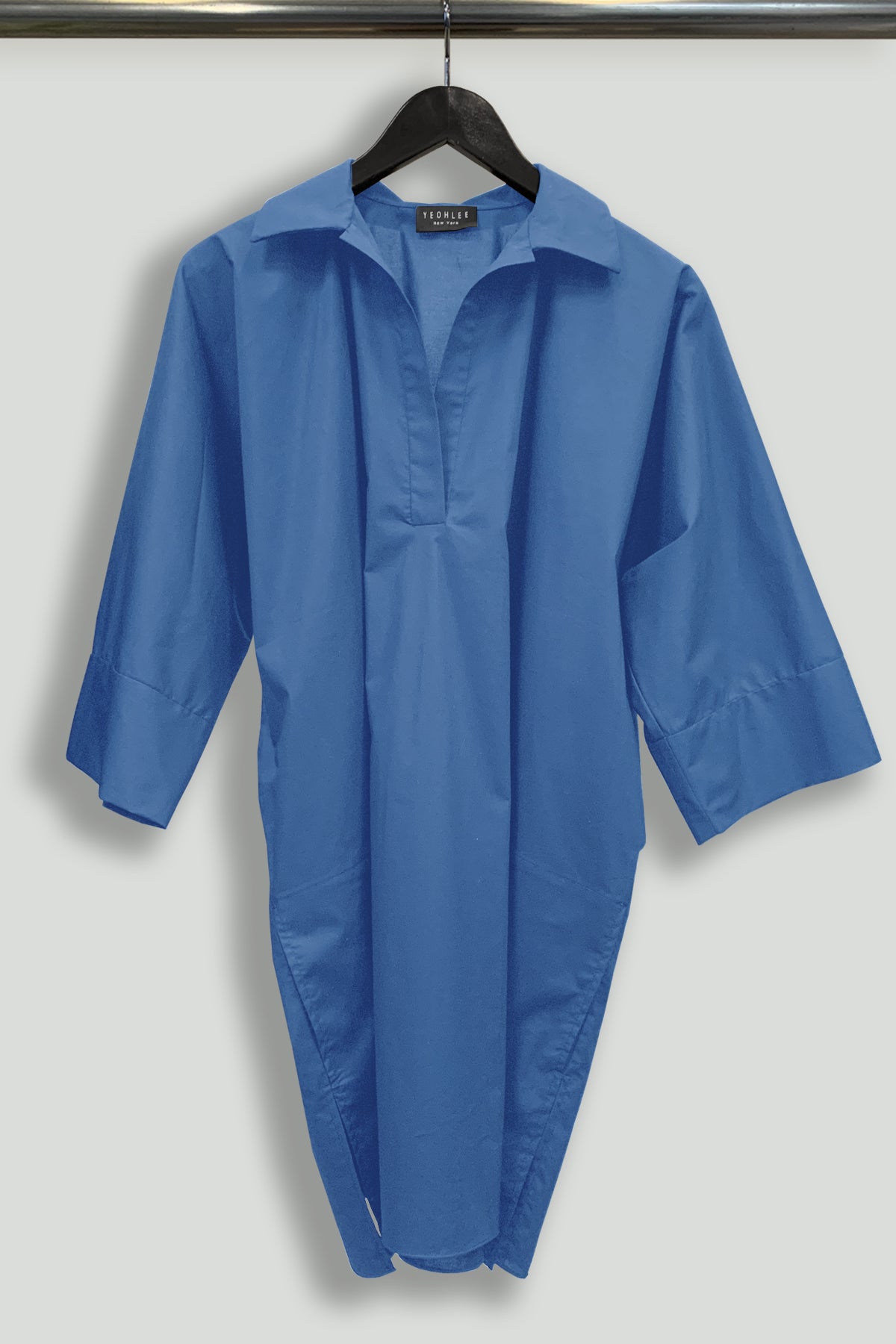 Paper Cotton One-Size-Fits-All Zerowaste Longline Henley with Side Pockets Sky Blue - Hanger