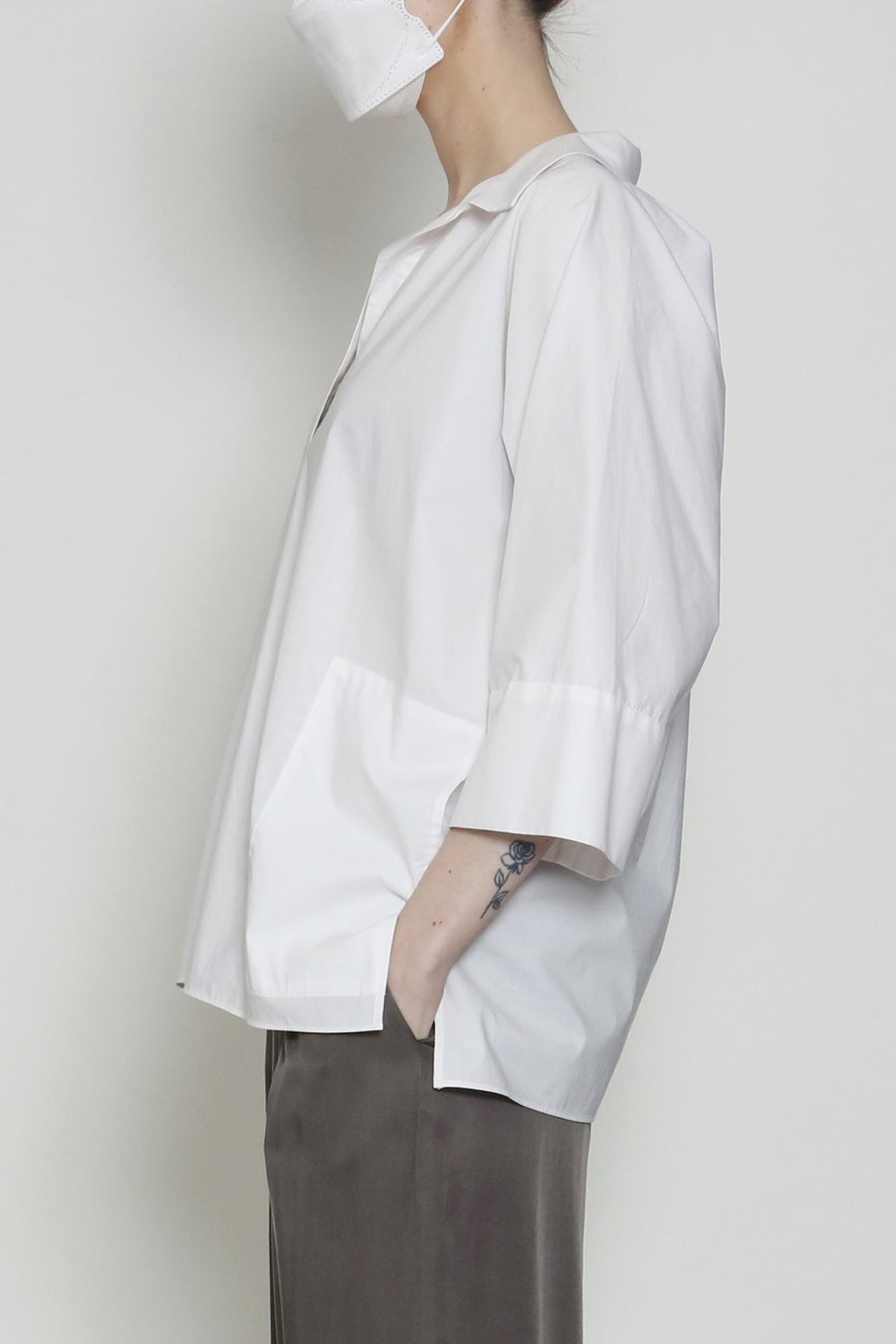 Paper Cotton One-Size-Fits-All Zero Waste Sustainable Tunic Top with Cuff and Side Pockets - 3