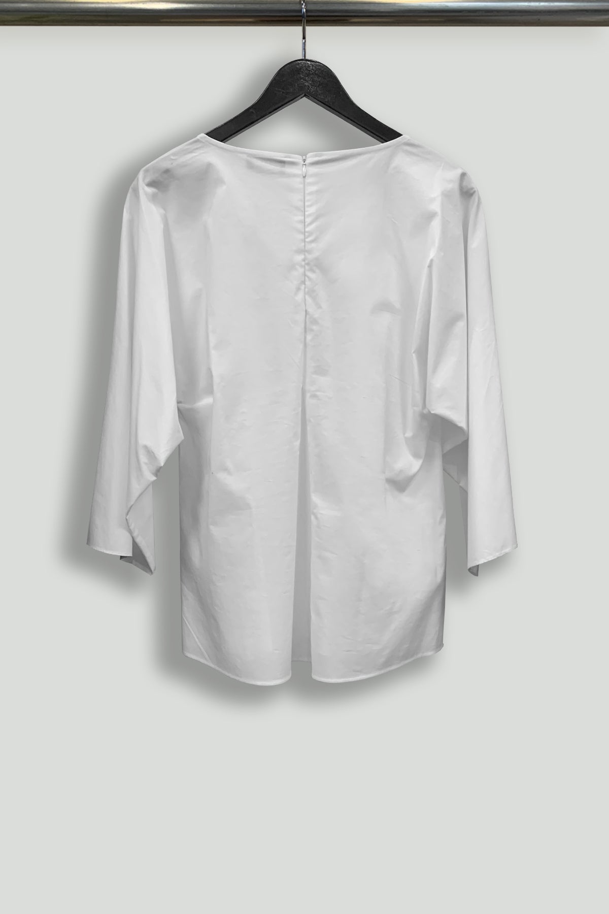 White Back-Zip Long Sleeve Blouse with Welt Pockets