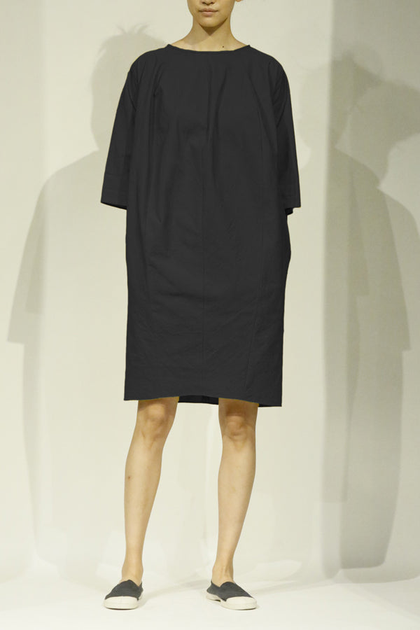 Cotton Drape Front Wide Neck Short Sleeve Dress with Side Pockets