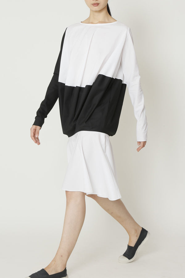 Black and White Lightweight Paper Cotton Long Sleeved Baseball Dress