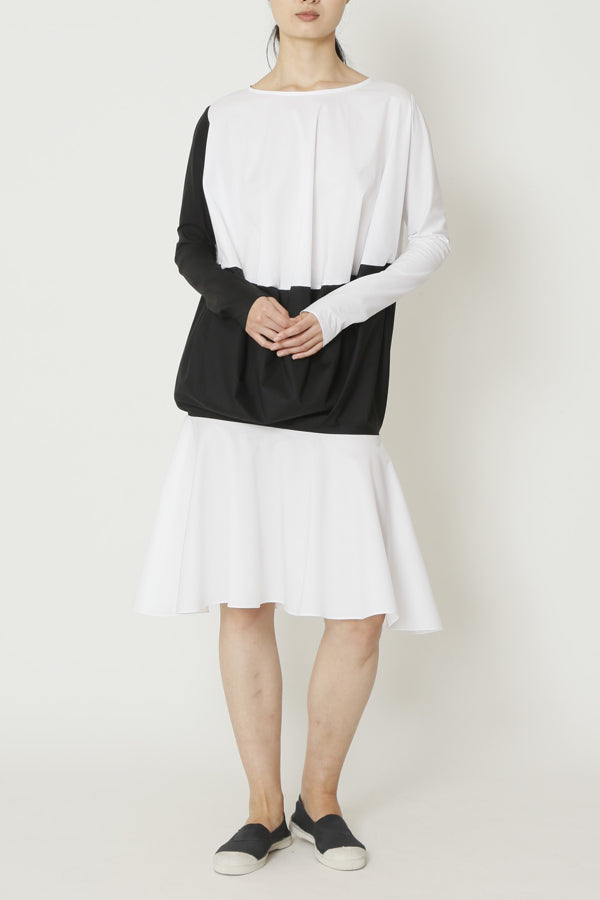 Black and White Lightweight Paper Cotton Long Sleeved Baseball Dress