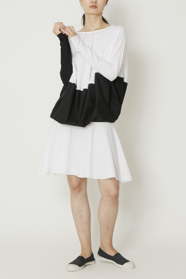 Black and White Lightweight Paper Cotton Long Sleeved Baseball Dress