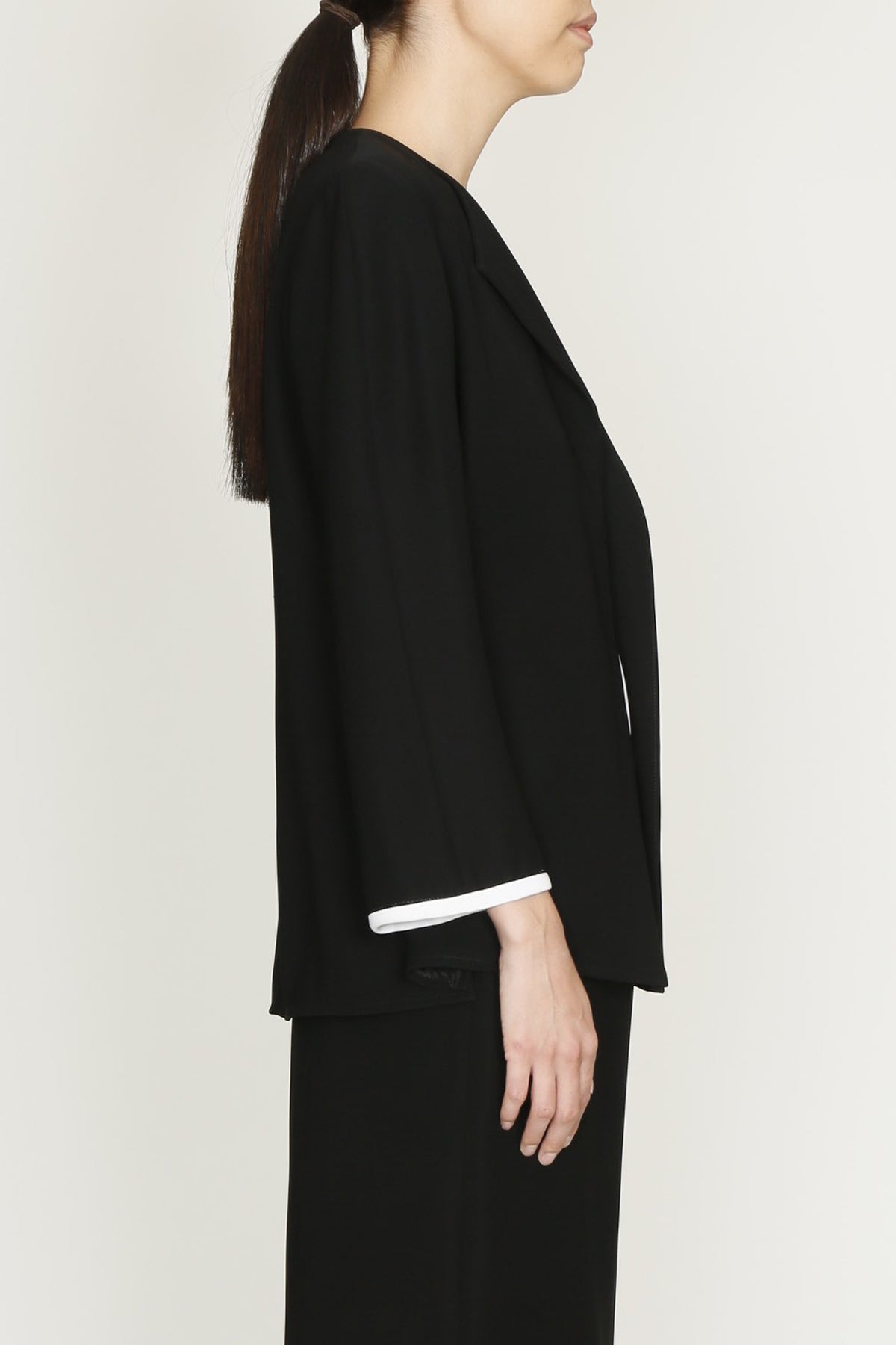 Black Microfiber Smart Gab Jacket with Contrast Trim and Pocket Detail-2