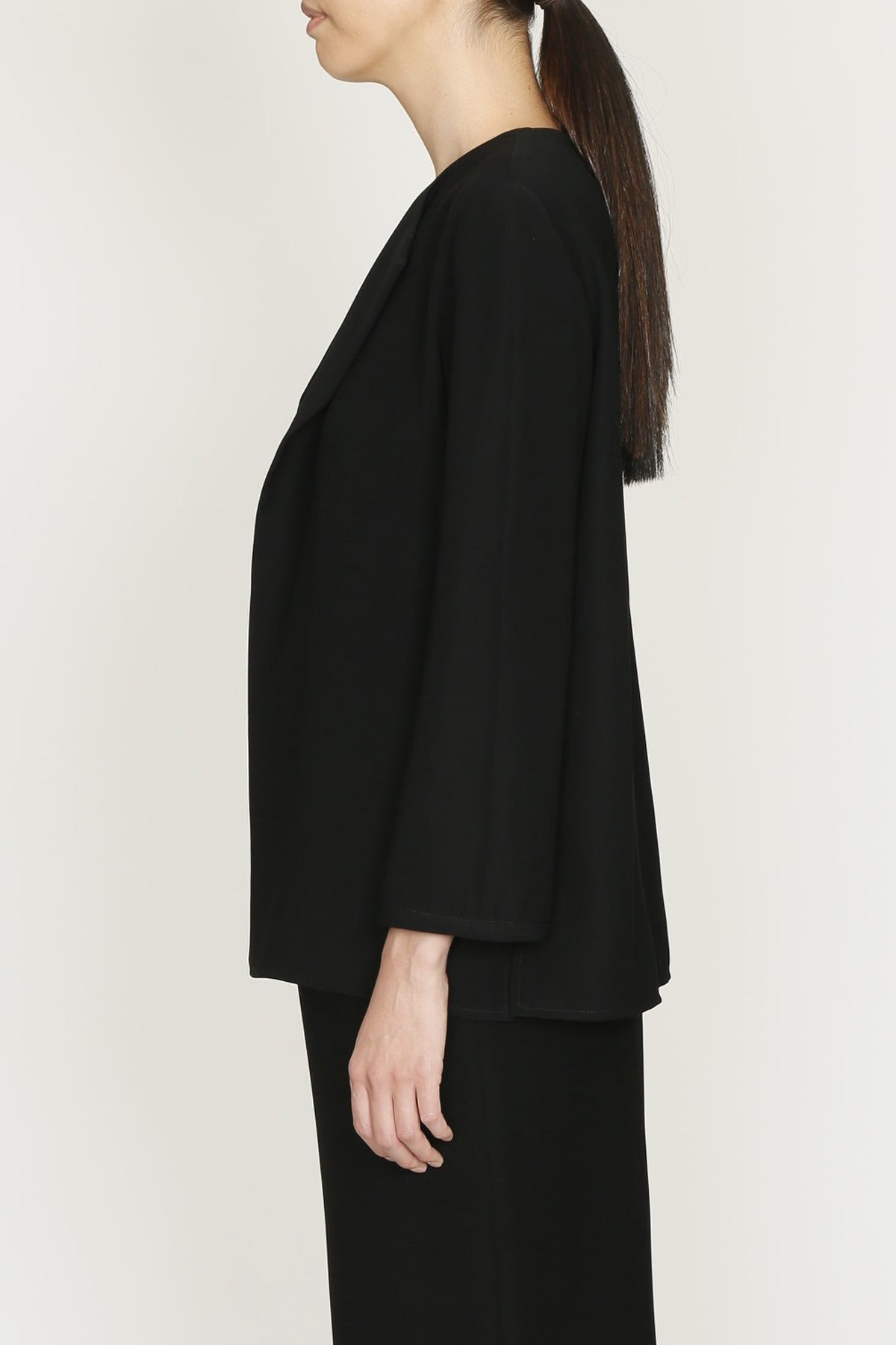 Black Microfiber Smart Gab Jacket with Contrast Trim and Pocket Detail-3