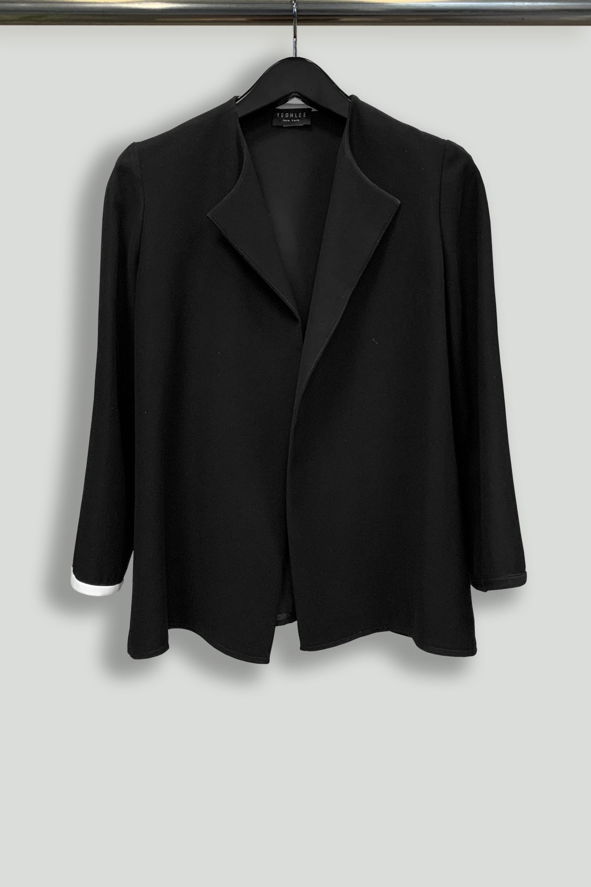 Black Microfiber Smart Gab Jacket with Contrast Trim and Pocket Detail-Hanger