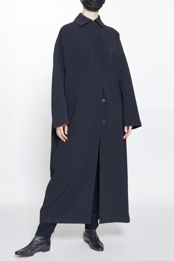 Black Microfiber Smart Gabardine Longline Overcoat