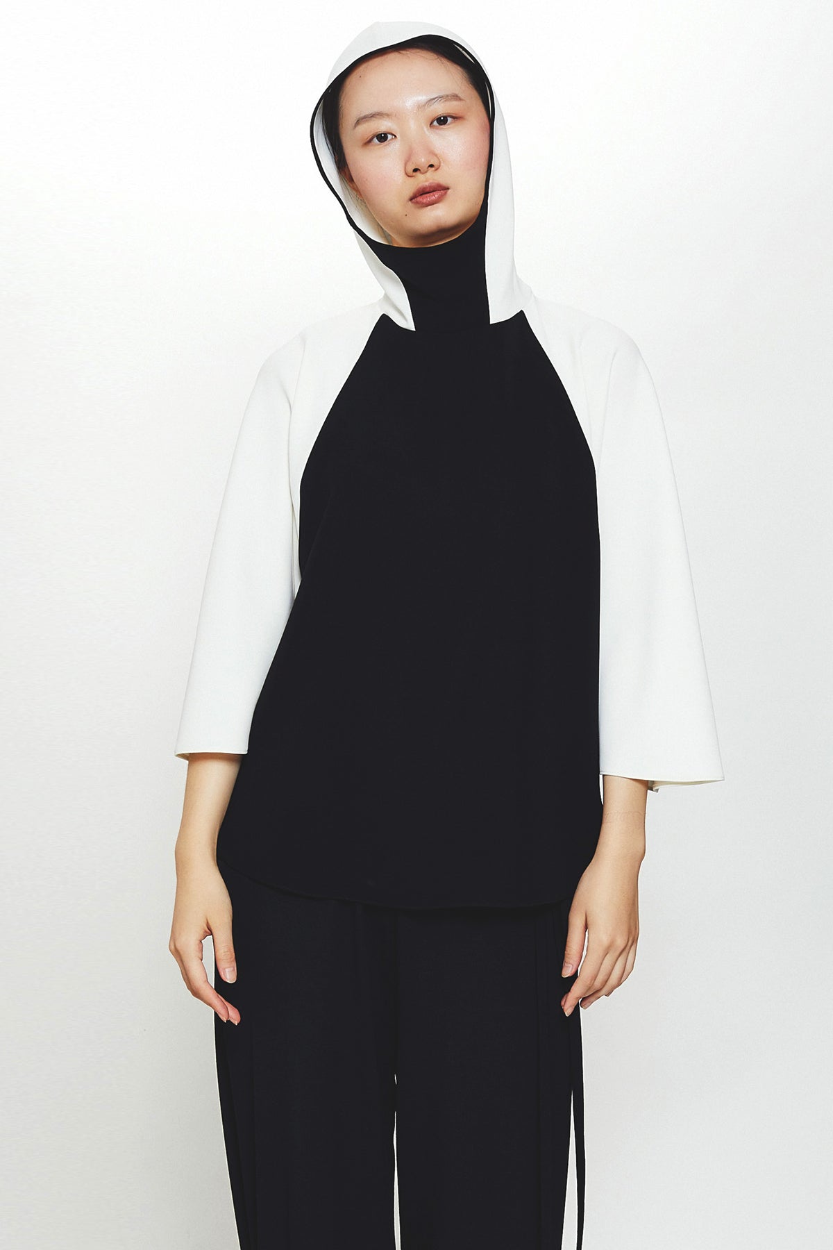 Black and White Microfiber Smart Gab Raglan Hoodie - 1