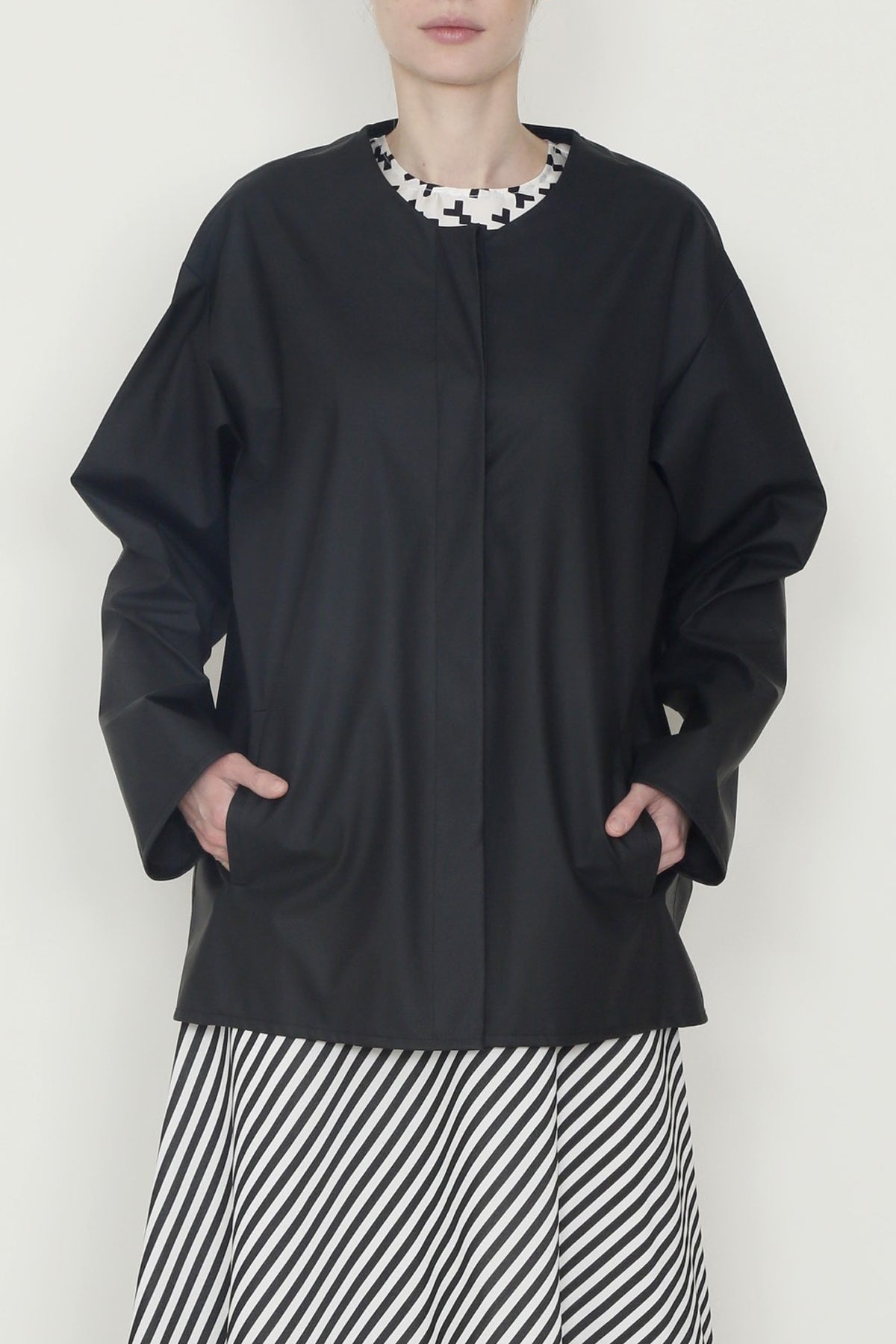 Matte Rainwear Black Two Pocket Pilgrim Rain Jacket in Waterproof Fabric-3