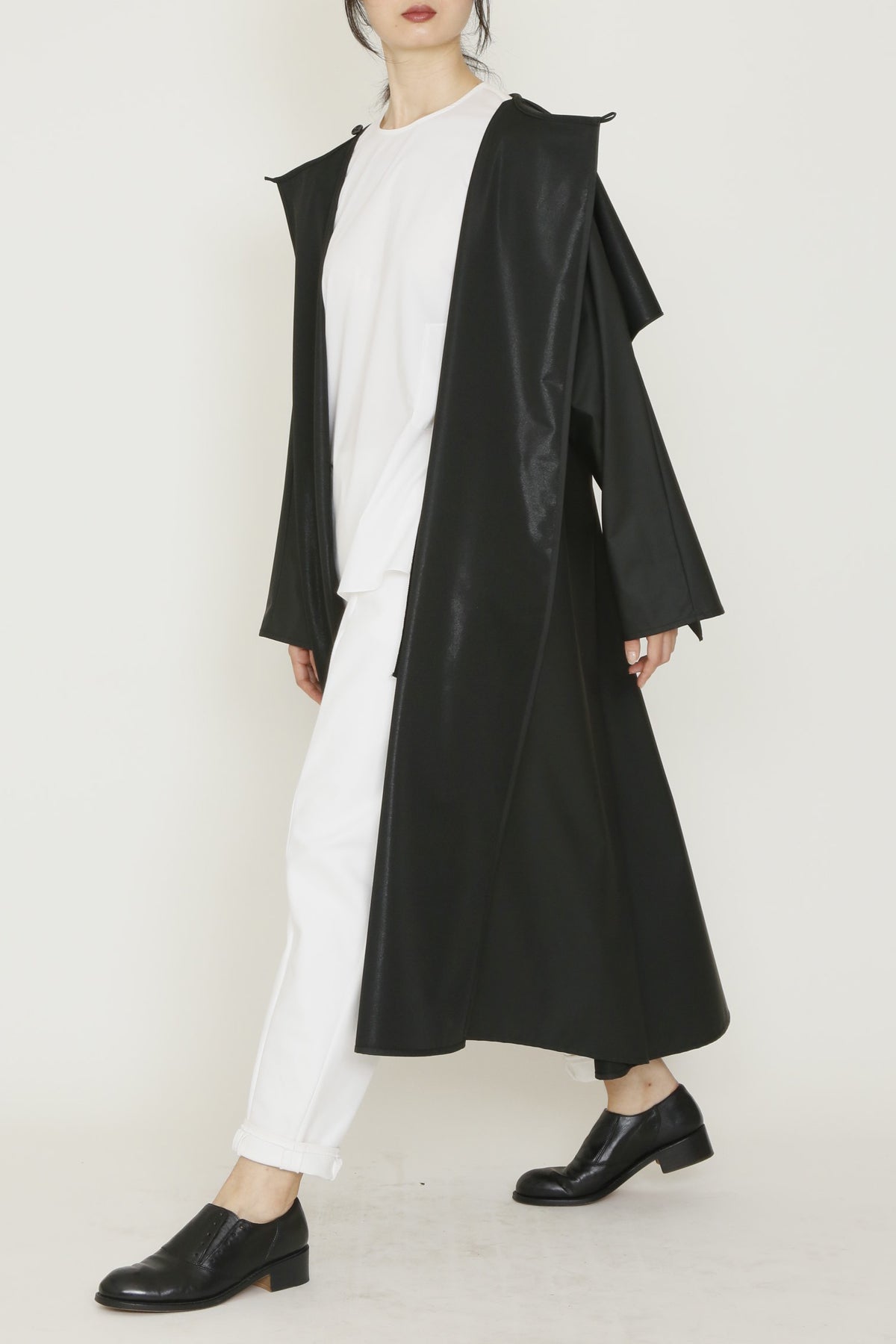 Water-Repellent Long Sweep Raincoat with Scarf Hood and Pockets-2